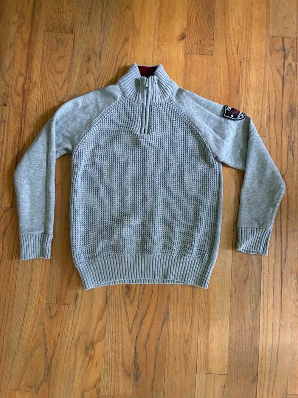 Tommy Hilfiger Boys Gray Mixed-Knit Quarter-Zip Sweater Size L 16/18